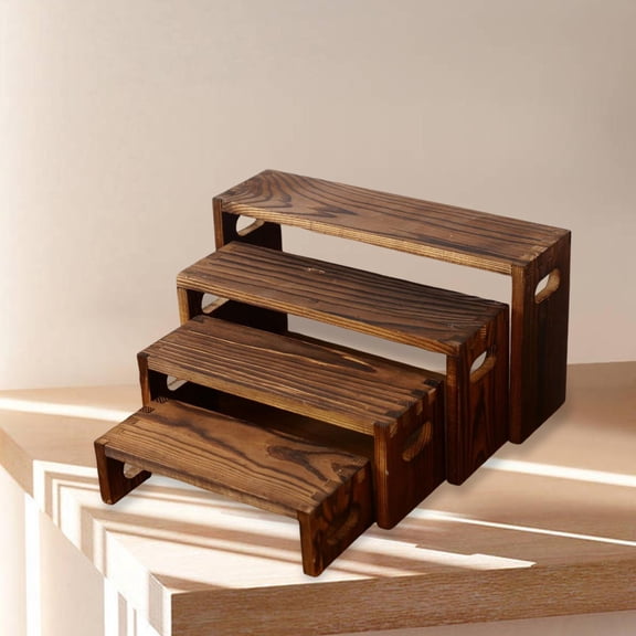 Segolike 4Pcs Wooden Tiered Riser Display Stands Jewelry Shelf Cupcake Dessert Organizer for Condiments Cans Coffee Tea Active Figures