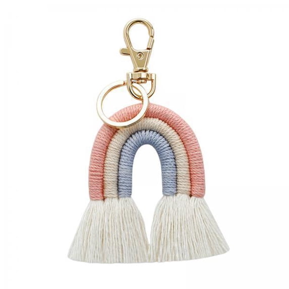 Segolike 6xWeaving Rainbow Keychains Tassel Macrame Key Holder Keyring Bag Charm Pink 6 Pcs