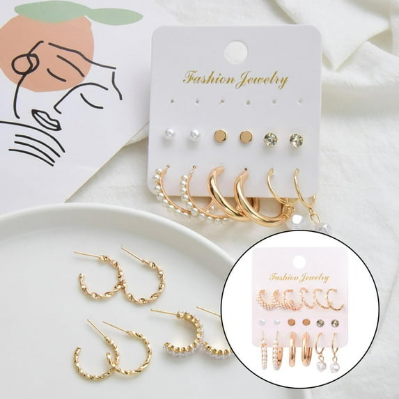 Segolike 9 Pairs Earrings Ear Cuff Glass Rhinestone Set for Women Jewel Stylish Accessories Durable