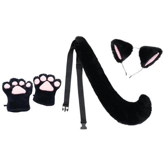 Segolike Animal Ears and Tail Set Gloves for Animals Themed Parties Party Favors Black