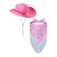 thumbnail image 1 of Segolike Big Brim Cowboy Hat, with Scarf Sunhat for Unisex Adults Cosplay Camping Props , Pink, 1 of 8