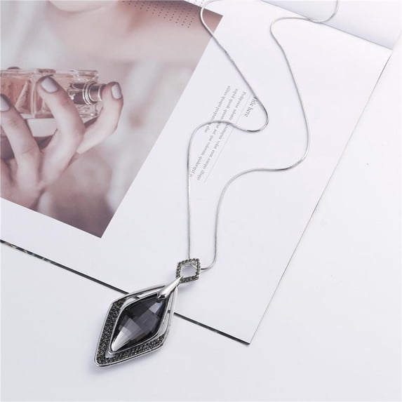 Segolike Big Rhombic Crystal Pendant Charm Dress Sweater Chain Necklace For Women