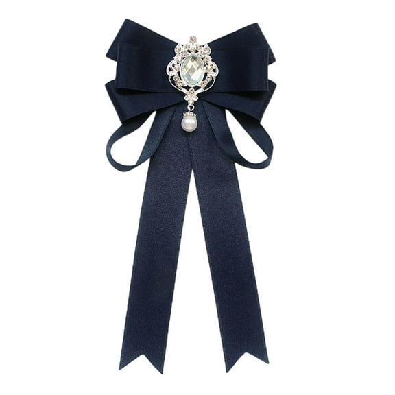 Segolike Bow Tie for Women Brooch Pin Accessories Formal Solid Color Girls Classic Ladies Necktie Neck Tie for Uniform Navy Blue