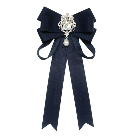 Segolike Bow Tie for Women Brooch Pin Accessories Formal Solid Color Girls Classic Ladies Necktie Neck Tie for Uniform Navy Blue