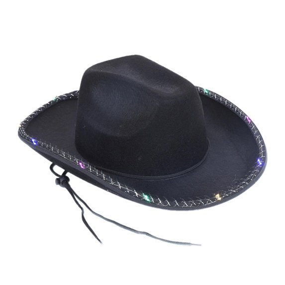 Segolike Bridal Cowgirl Hat with LED Charm Western Cowboy Hat for Beach Gift Party Favors Black