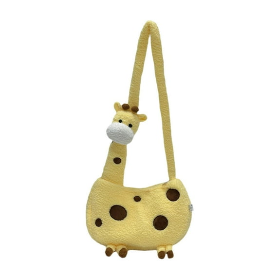 Segolike Cartoon Giraffe Crossbody Bag Zipper Pouch Cute Portable Giraffe Shape Plush Bag