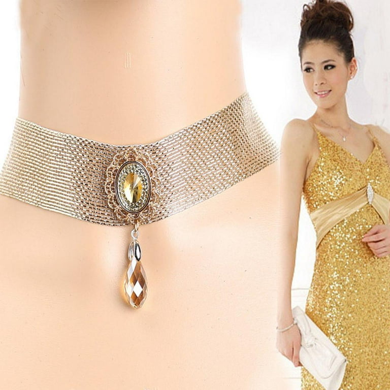 Segolike Charm Gold Metal Rhinestone Wide Punk Necklace Choker
