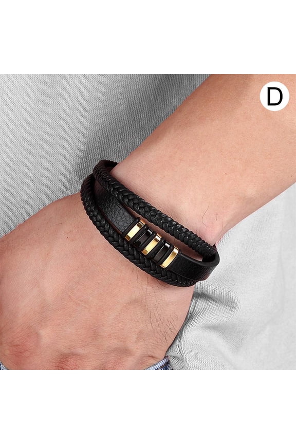 Classic Braided Leather Mens Bracelet Cuff Bangle Wristband 8.3 Inches, Perfect Accessory , D D