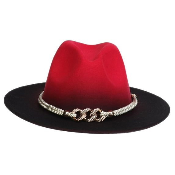 Segolike Classic Fedora Hat Wide Brim Costume with Chain Trilby Hat Flat Brimmed Accessories Photo Props Top Hat for Casual Party Girls Boys Cowgirl Red and Black