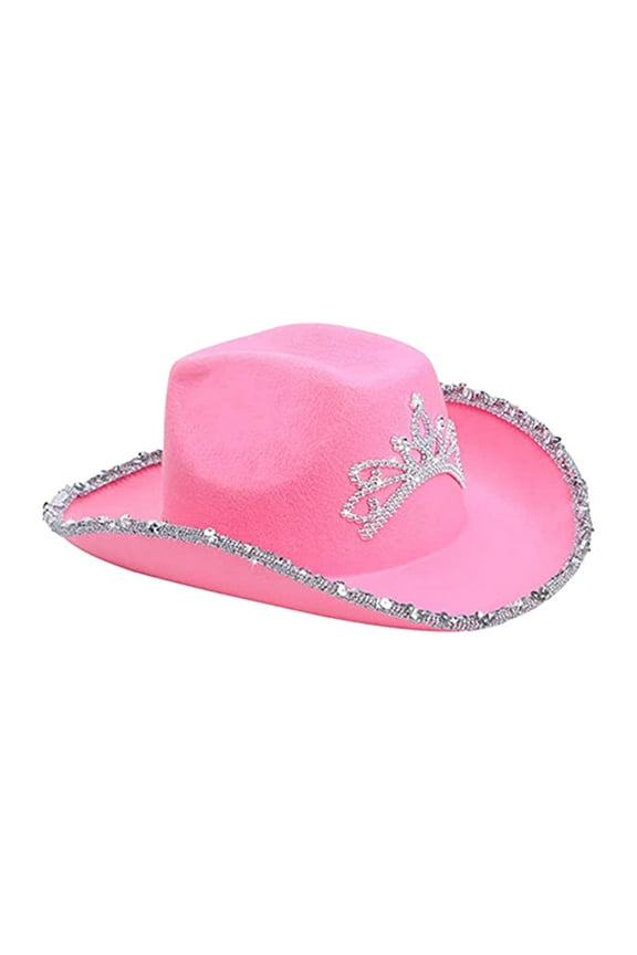 Cowboy Hat Cowgirl Hats Wide Brim Decoration Cap Sequins Headwear Sun Hat Jazz Hat for Bridesmaid Bride Girls Men Women Beach Pink