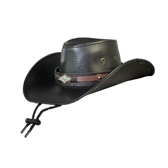 Segolike Cowboy Hat Jazz Caps Stylish Lightweight Cowgirl Hat with Adjustable Chin Strap Sun Protection Hat for Holiday Party Festival Black