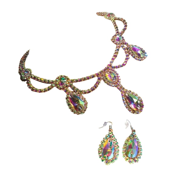 Segolike Dance Necklace Accessories Elegant Sparkling Colorful Rhinestone Gorgeous for Stage Performance Wedding Belly Dance Party A