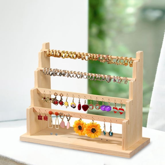 Segolike Earring Rings Display Stand Earrings Organizer Wood Stable Decor Display Rack Drop Earrings Holder Rings Holder for Showcase 4 Tier
