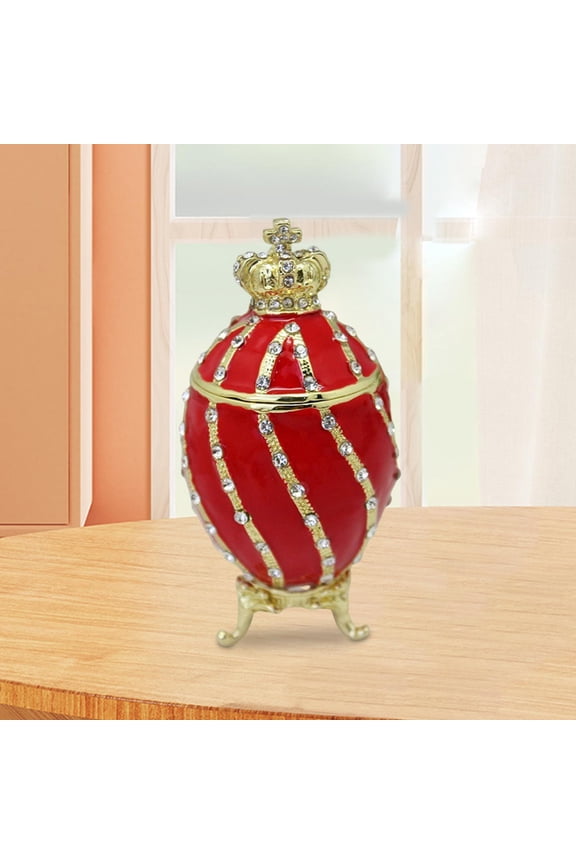 Enamel Hinged Jewelry Box Easter Egg Trinket Box Parties Supply Rings Holder Organizer Display for Christmas Wedding Pendants Red