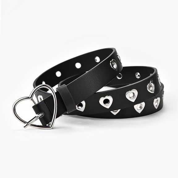 Segolike Fashion Women Soft PU Leather Waistbands All-Match Heart-Shape Metal Pin Buckle Belt for Casual Pants Party Dress Shorts black Heart B 106x2.3cm