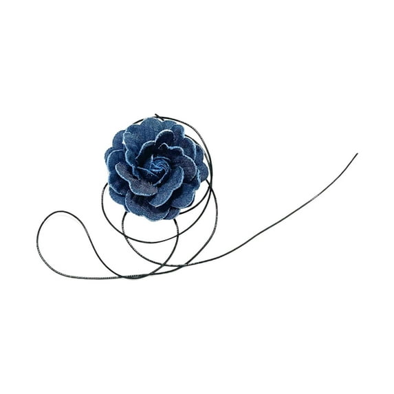 Segolike Flower Choker Necklace Big Floral Necklace Elegant Long Rope Large Flower Necklace Summer Necklaces for Prom Party Holiday , Dark Denim