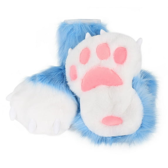 Segolike Fuzzy Paw Cosplay Soft Christmas Halloween Funny Fursuit Party Slippers blue