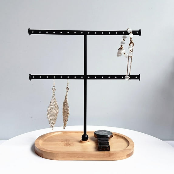 Segolike Jewelry Organizer Wooden Base Earring Display Rack for Rings Watches Dresser