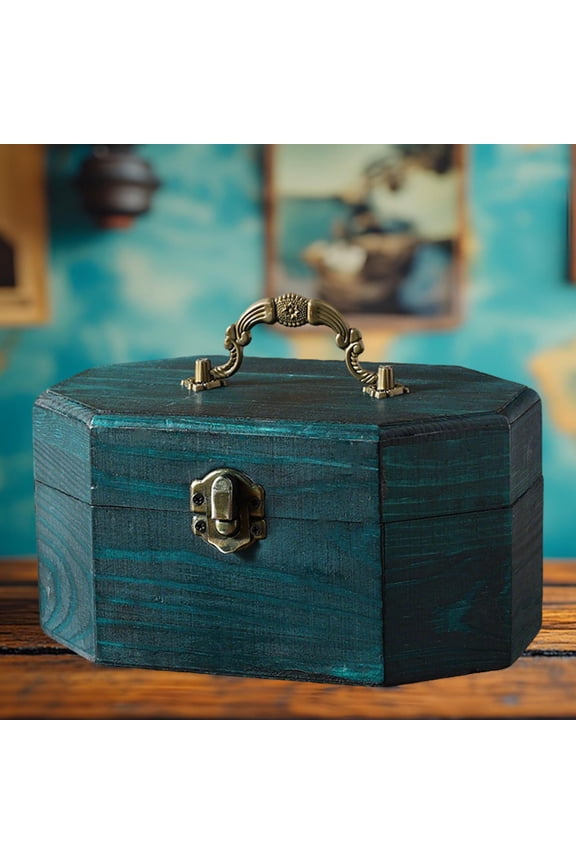 Jewelry Trinket Box Holder Display Container Pendants Case Rings Storage Wooden Treasure Chest for Mother Day Charms Birthday Green