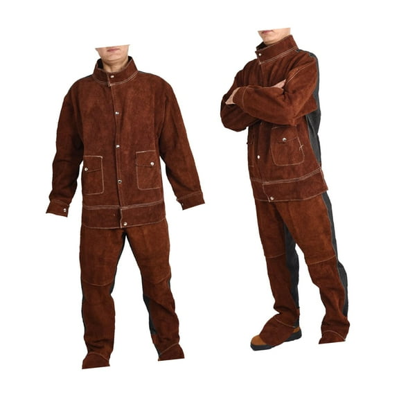Segolike Leather Welding Jacket Pants Suit Protective Gear Welding Apron Welders Overalls L
