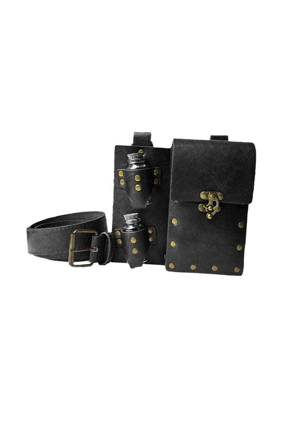 Medieval Belt Bag Belt Pouch Waist Bag for Men Costume Props Accessories Black