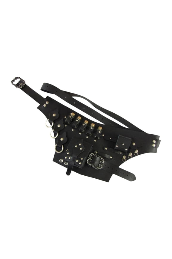 Medieval Belt Pouch Sturdy Retro Style Potion Belt for Casual Role Play Festival Black