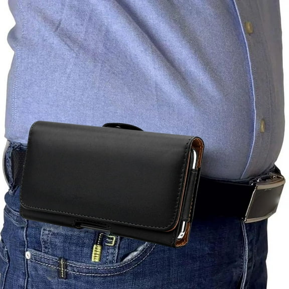 Segolike Men Phone Waist Bag, Men's Fanny Pack Phone Holder PU Leather Waistpack Belt Bag Belt Clip for Running Travel Camping Plain Pattern L