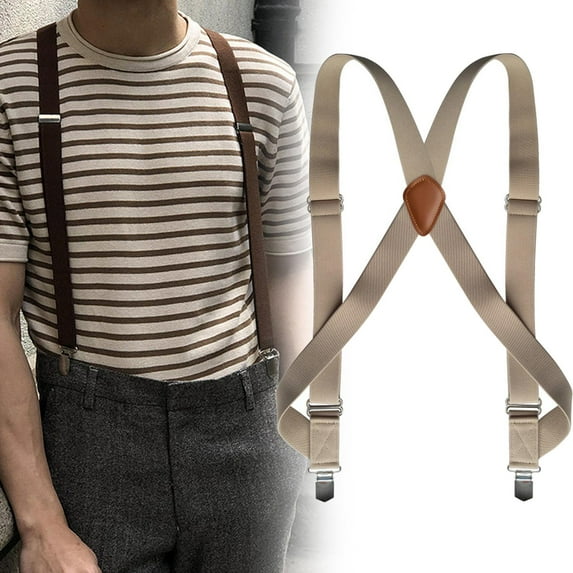 Segolike Mens Suspender with Clips Elastic Clothes Accessories Fashion Adjustable Suspenders Work Suspenders Fit Jeans Boyfriends Orchestra Prom Band Beige