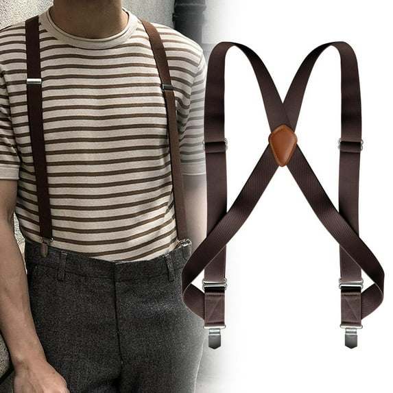 Segolike Mens Suspender with Clips Elastic Clothes Accessories Fashion Adjustable Suspenders Work Suspenders Fit Jeans Boyfriends Orchestra Prom Band Coffee