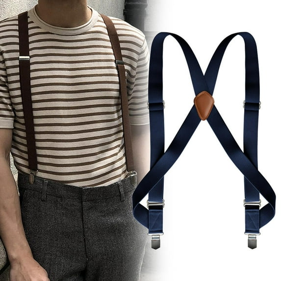Segolike Mens Suspender with Clips Elastic Clothes Accessories Fashion Adjustable Suspenders Work Suspenders Fit Jeans Boyfriends Orchestra Prom Band Dark Blue
