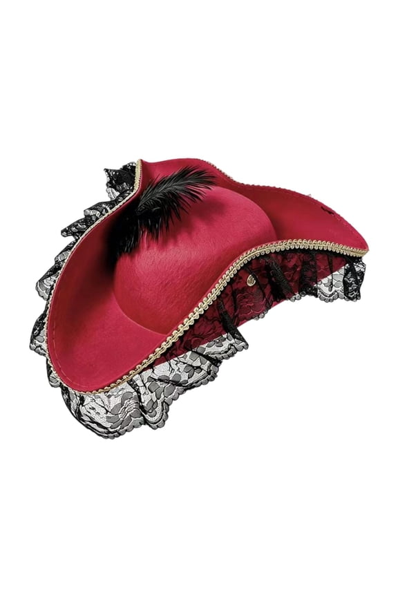 Pirate Hat Vintage Fashionable Tricorner for Cosplay Fancy Dress Theme Party red
