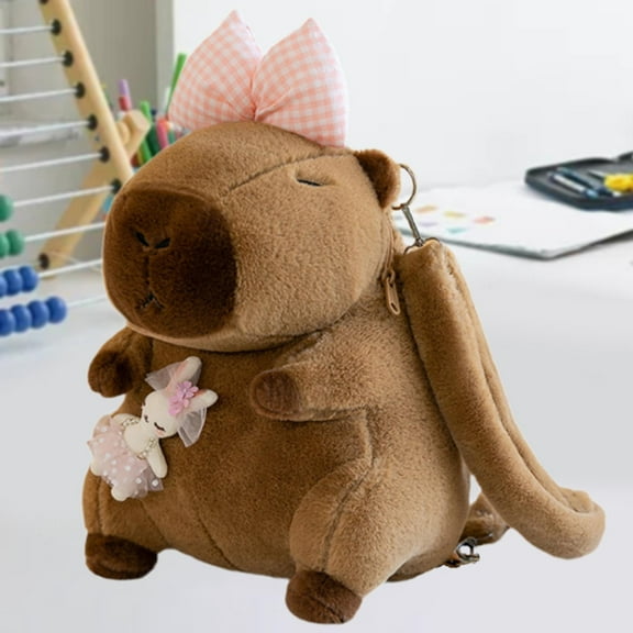 Segolike Plush Capybara Backpack, Cute 13.8 inch Capybara Stuffed Animal for Party, Birthday Gift Pink Bow