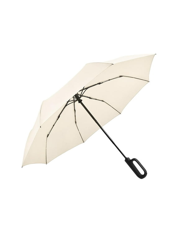 Rain Umbrella 8 Ribs Umbrella Windproof Umbrella Auto Open Close Umbrella Folding Umbrella for Hiking Men Women Outdoor Trips Beige