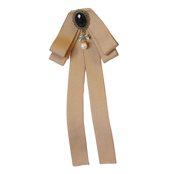 Segolike Ribbon Bow Tie Brooch Neck Tie Neckties Choker Jabot Elegant Pre Tied Ties Bowknot Brooch Pin for Graduation, Birthday, Female, Lady, Wedding Khaki