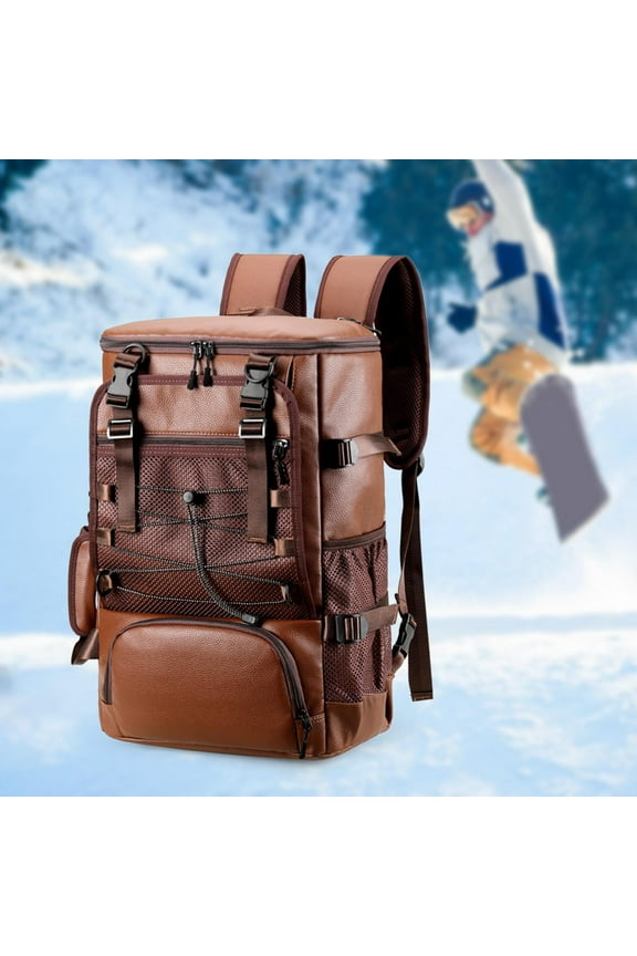 Skateboard Backpack Laptop Backpack Ski Backpack Versatile Zipper Pouch Sports Backpack Multifunctional Travel Skateboard Bag Brown