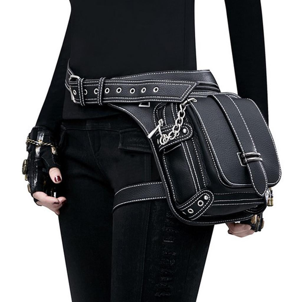 Segolike Steampunk Waist Bag Fashion Gothic PU Leather Shoulder Crossbody Bags Thigh Leg Travel Pouch Bags for Women Men