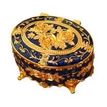 Segolike Vintage Jewelry Box Decorative Box Creative Round Jewelry Organizer Small Trinket Box Enameled Jewelry Box for Earrings Dark Blue