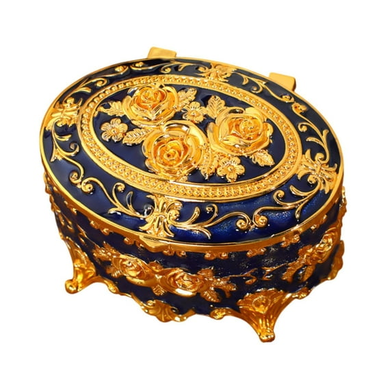Segolike Vintage Jewelry Box Decorative Box Creative Round Jewelry Organizer Small Trinket Box Enameled Jewelry Box for Earrings Dark Blue