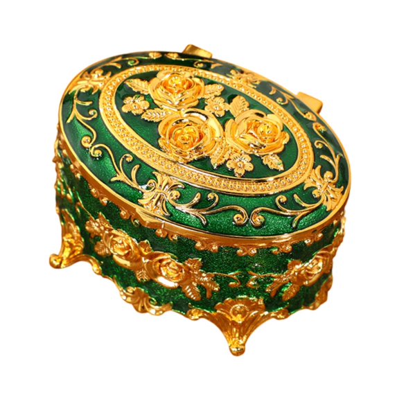 Segolike Vintage Jewelry Box Decorative Box Creative Round Jewelry Organizer Small Trinket Box Enameled Jewelry Box for Earrings Green