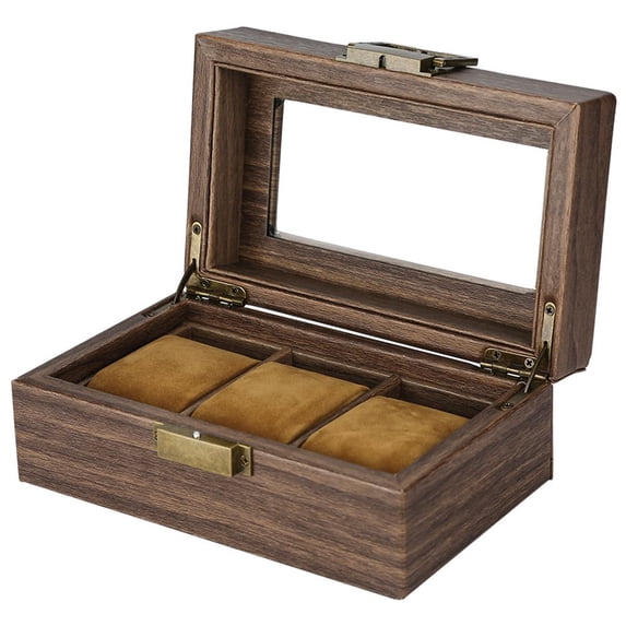Segolike Vintage Wooden Display Case Organizer W/ And Lock Velvet Jewelry Storage for Men Women, Elegant Appearance. - 3 Slots