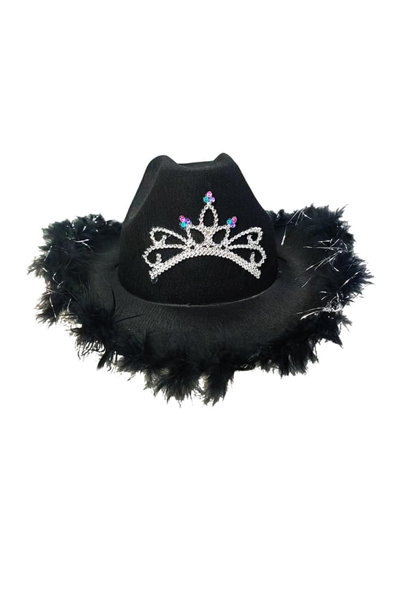 Western Cowboy Hats Cowgirl Hat with Windproof Rope Fedora Hat Headwear Felt Wide Brim Casual Jazz Hat for Women Men Party Fancy Dress black