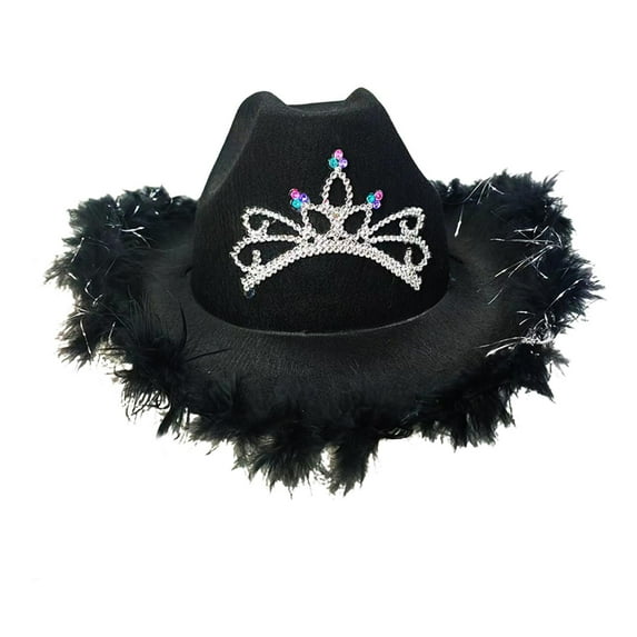 Segolike Western Cowboy Hats Cowgirl Hat with Windproof Rope Fedora Hat Headwear Felt Wide Brim Casual Jazz Hat for Women Men Party Fancy Dress black