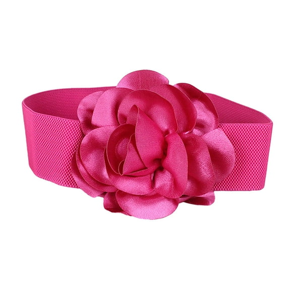 Segolike Wide Belt for Dress Elastic Waist Belt Flower Waistband Press Stud Button Cinch Belt for Coat, Dress, Maxi Shirts Rose Red