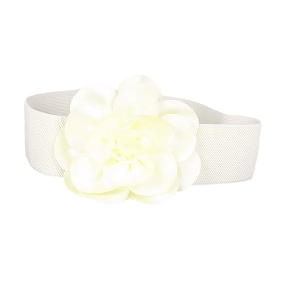 Segolike Wide Belt for Dress Elastic Waist Belt Flower Waistband Press Stud Button Cinch Belt for Coat, Dress, Maxi Shirts White