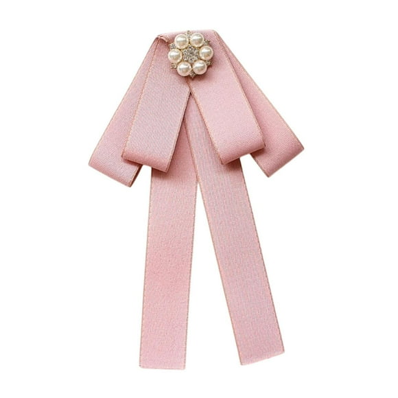 Women Beaded Bow Tie Brooch Neckties Pin Preppy Design Stylish Neckwear Butterfly Bow Ribbon Brooch Pin on Back for Scarf Hat