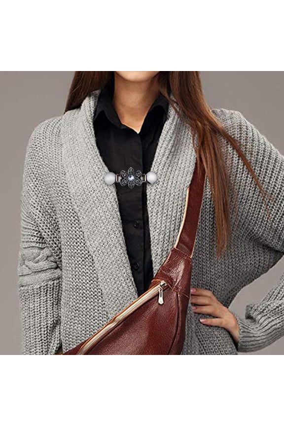 Women Cardigan Clips Oversize T-Shirt Dresses Shawl Clip Blouse Sweater Shirt Collar Clasps Vintage Flower Clips Brooches