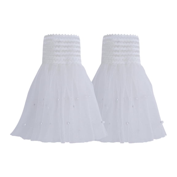 Segolike Women Girls Fake Sleeve Cuff Elastic Wrist Warmers with Faux Pearl Beads Lace Pleated Ruched Detachable False Cuffs White