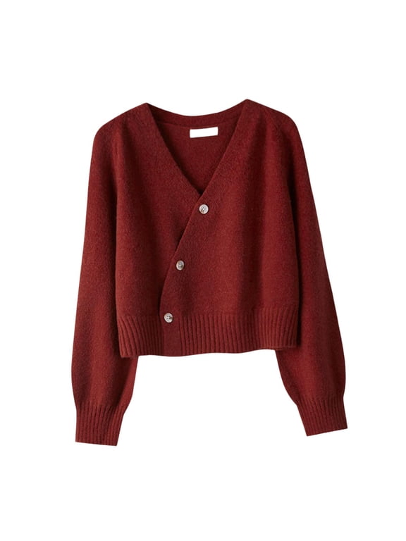 Women Knit Cardigan Sweater Open Front Cardigan Outwear V Neck Retro Jacket Crop Cardigan Knitted Cardigan Burgundy