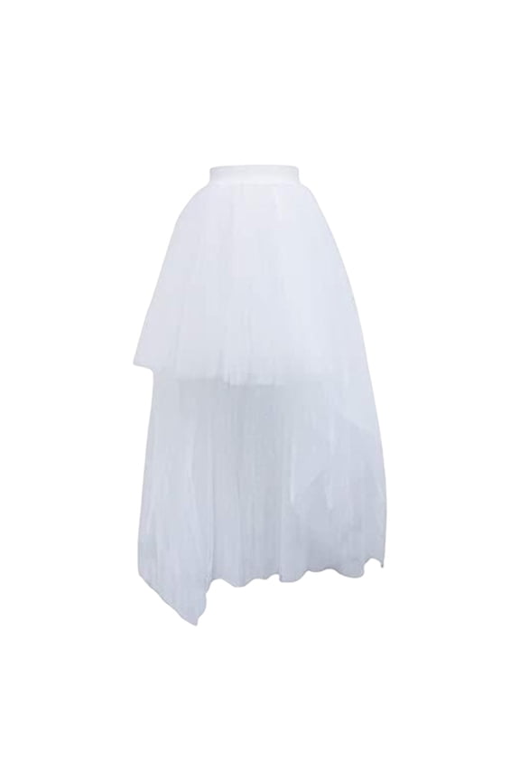 Women Tutu Skirts Asymmetrical Swallowtail Skirt Elastic High Waist Dress Layered Mesh Tulle Skirt for Bridal Shower Daily Wear , White