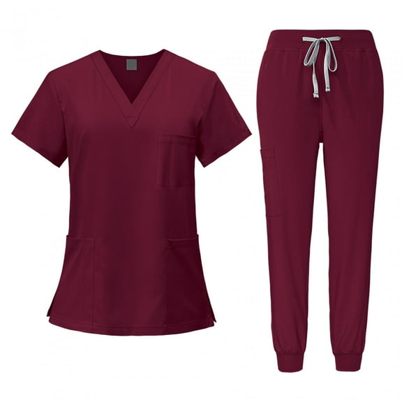 Segolike Women's Scrub Set, Scrubs Nursing Uniforms Professional Scrub Top and Pants V Neckline Nurse Female Workwear,Red,L
